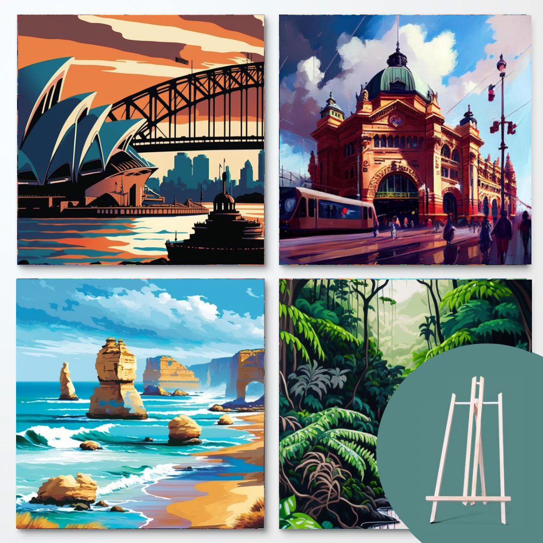 Australsk pakke (4 designs + gratis staffeli)