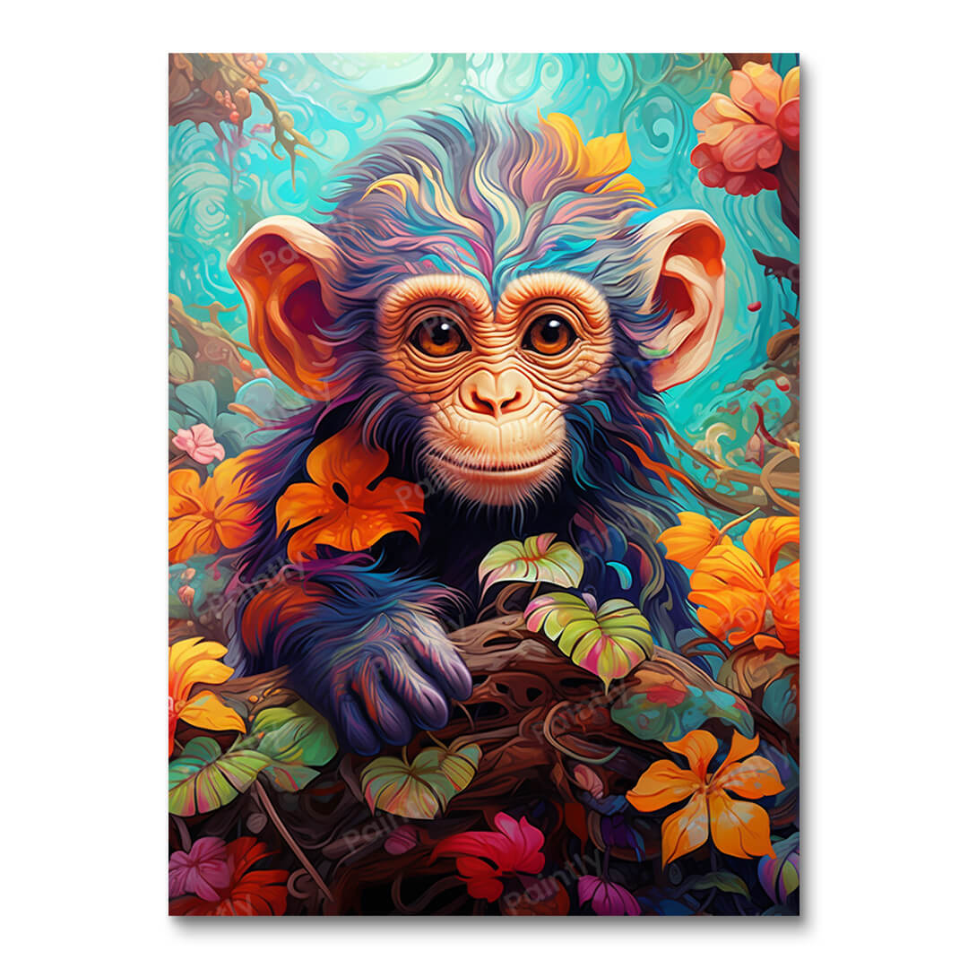 Floral Little Monkey II (maling efter tal)