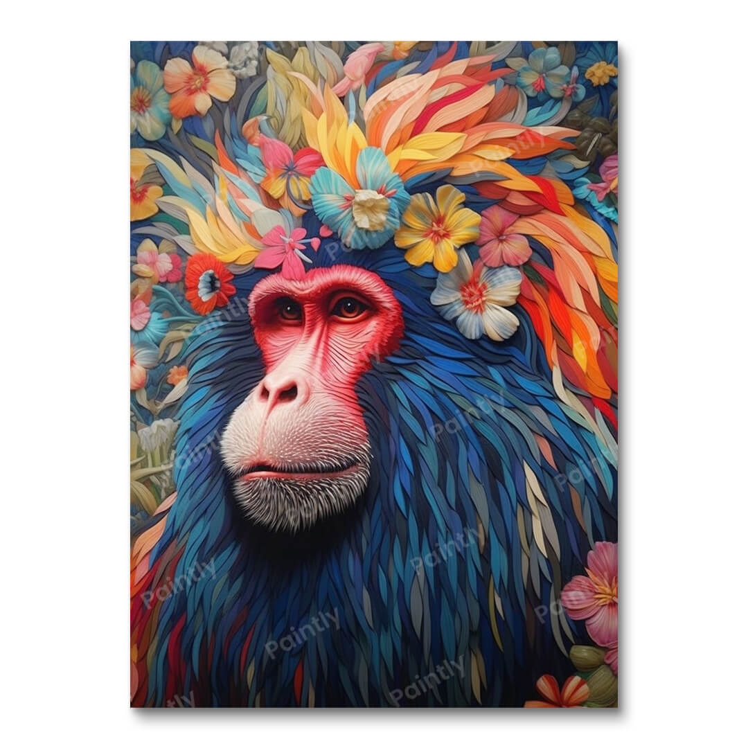 Floral Mandrill Bavian (maling efter tal)