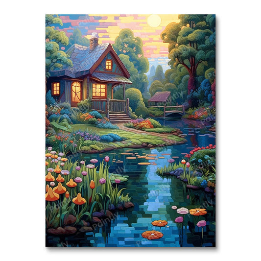 Cottage by the Pond (Paint by Numbers)