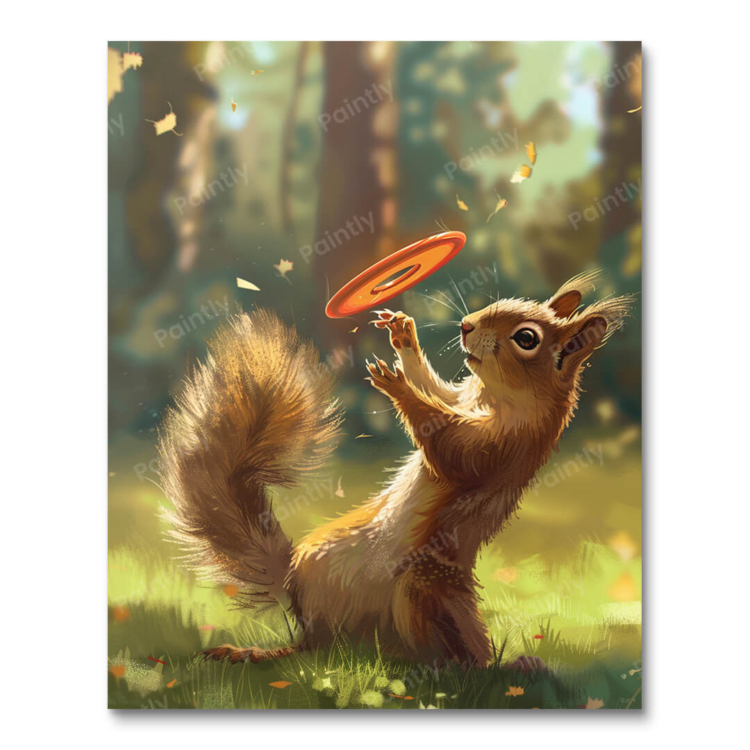 Squirrel Playing Frisbee (Paint by Numbers)