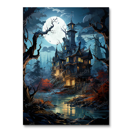 Eerie Moonlit House (Paint by Numbers)