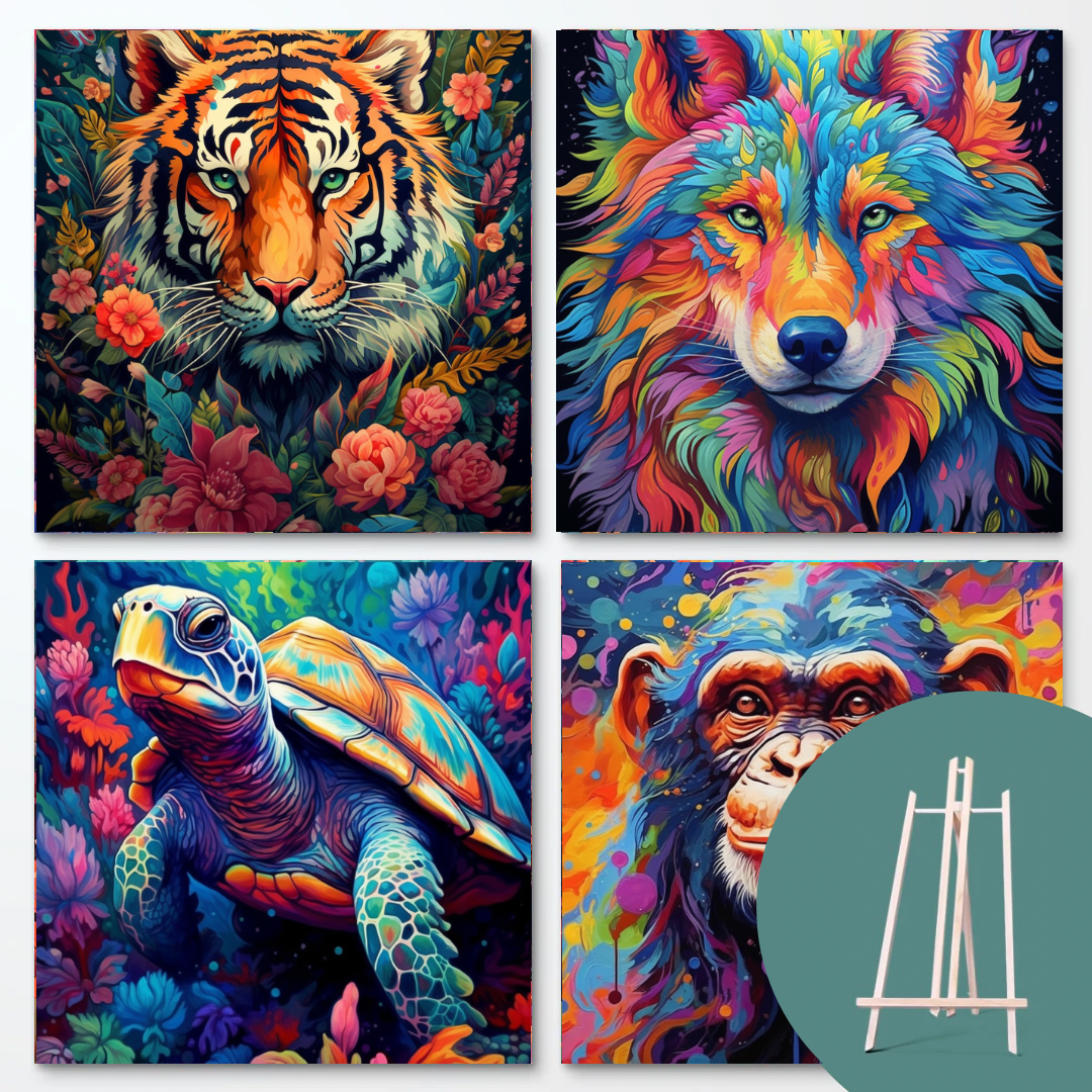 Psychedelic Animal Bundle I (4 Designs + Free Easel)