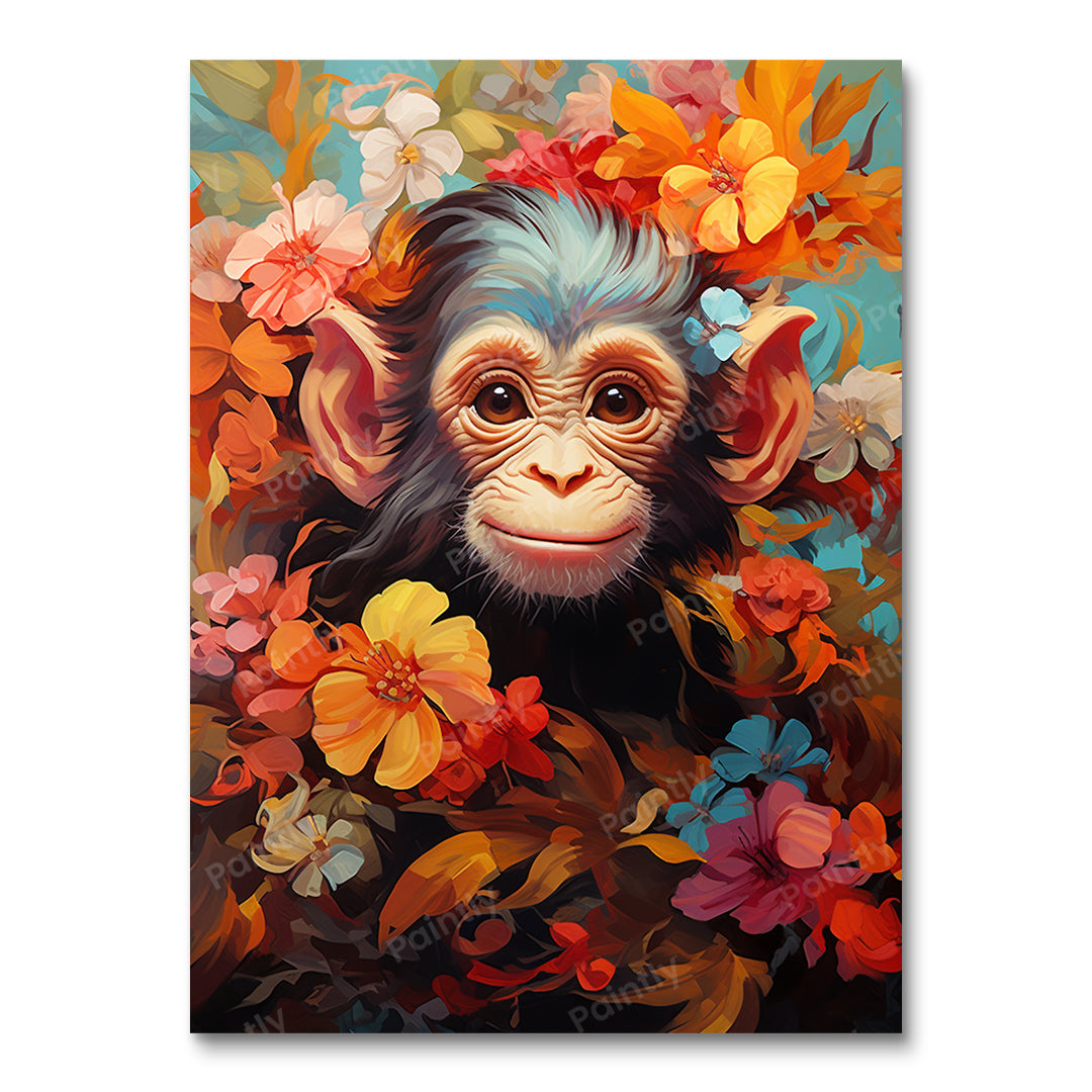 Floral Little Monkey I (Paint by Numbers)