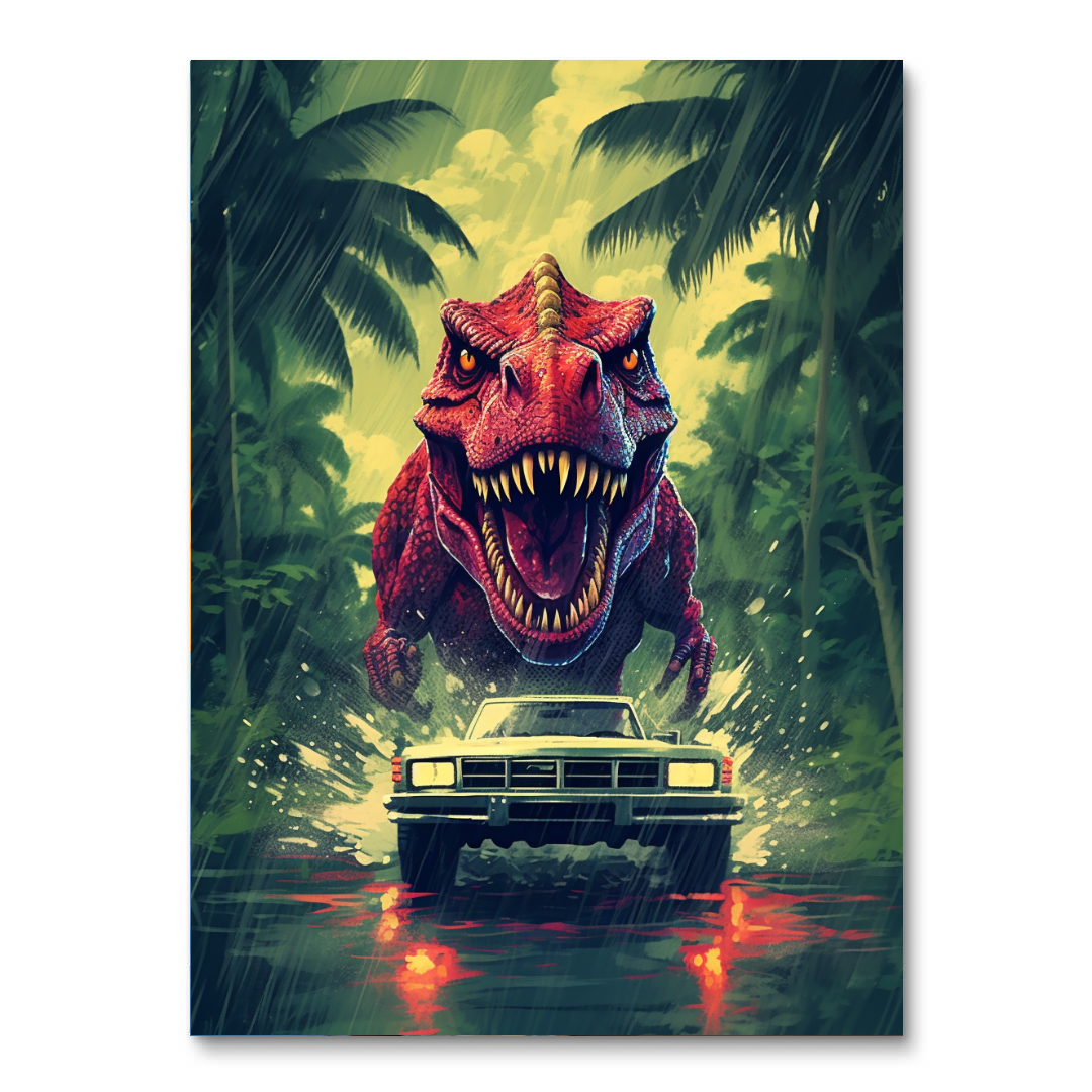 T-Rex Chasing Car (maling efter tal)