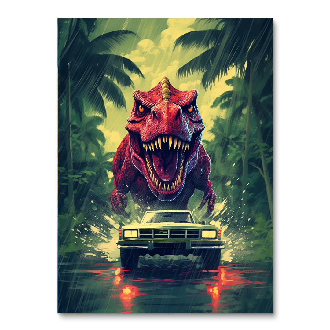 T-Rex Chasing Car (Paint by Numbers)