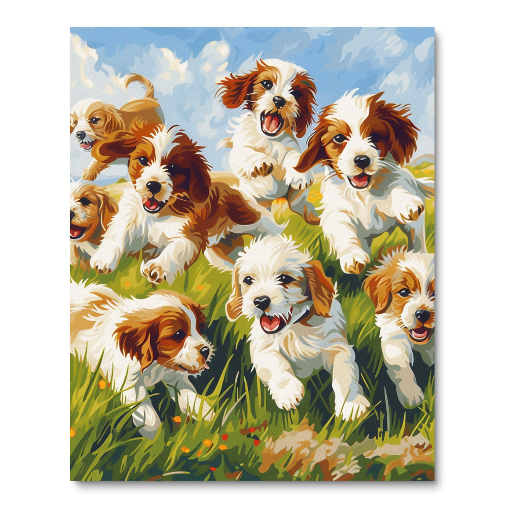Meadow Puppies' Playtime (Paint by Numbers)