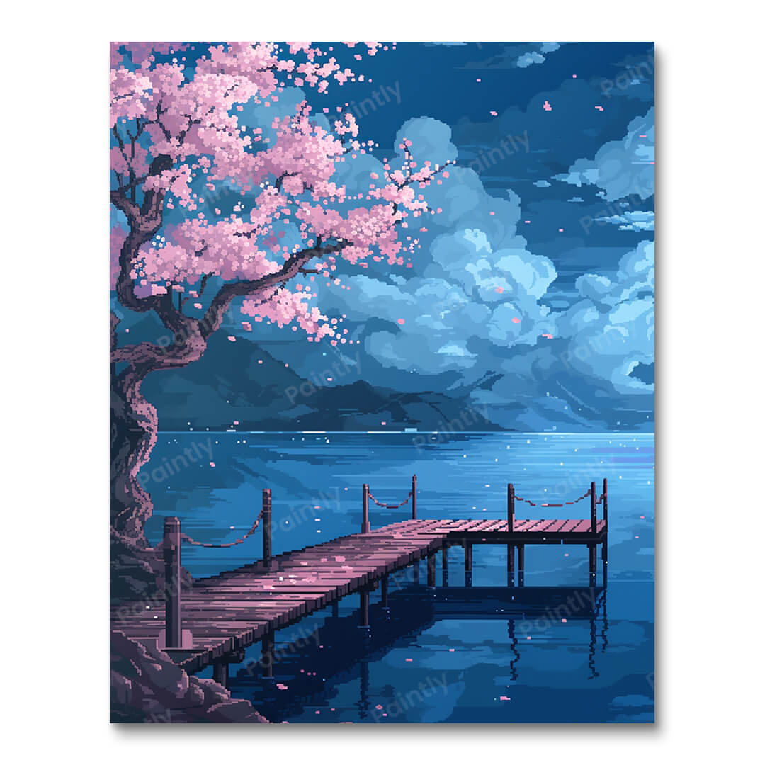 Moonlit Cherry Blossom Dock (Paint by Numbers)