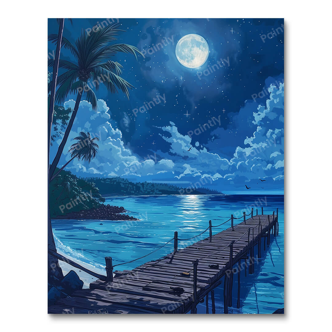 Moonlit Dockside (Paint by Numbers)