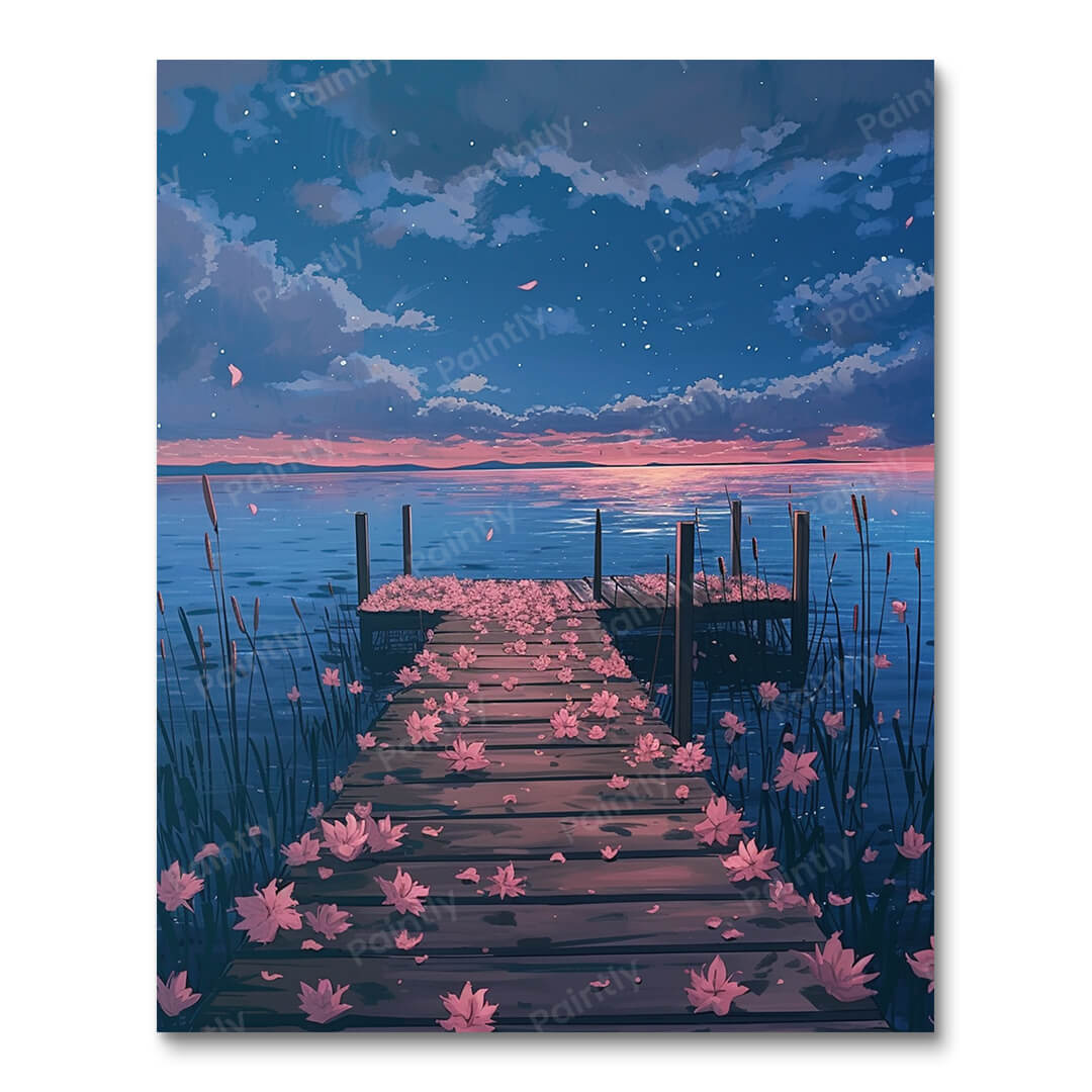 Night Blossoms on the Dock (Paint by Numbers)