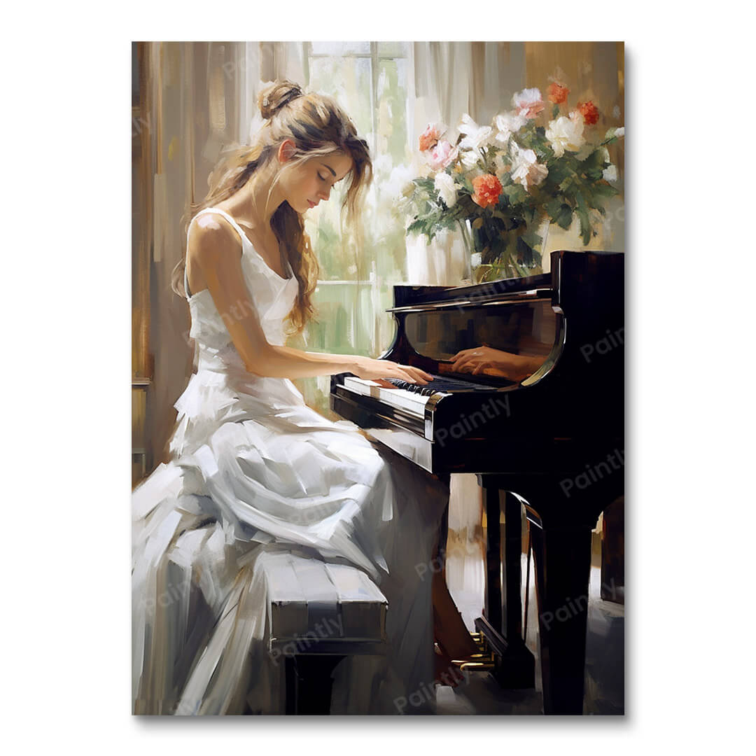 Pige spiller klaver (maling efter tal)