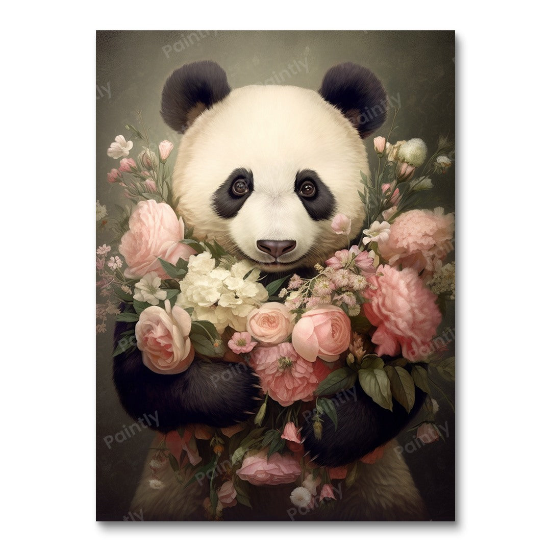 Luciens blumenliebender Panda (Diamond Painting)