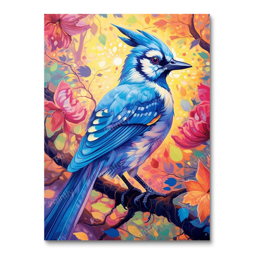 Floral Blue Jay (vægkunst)
