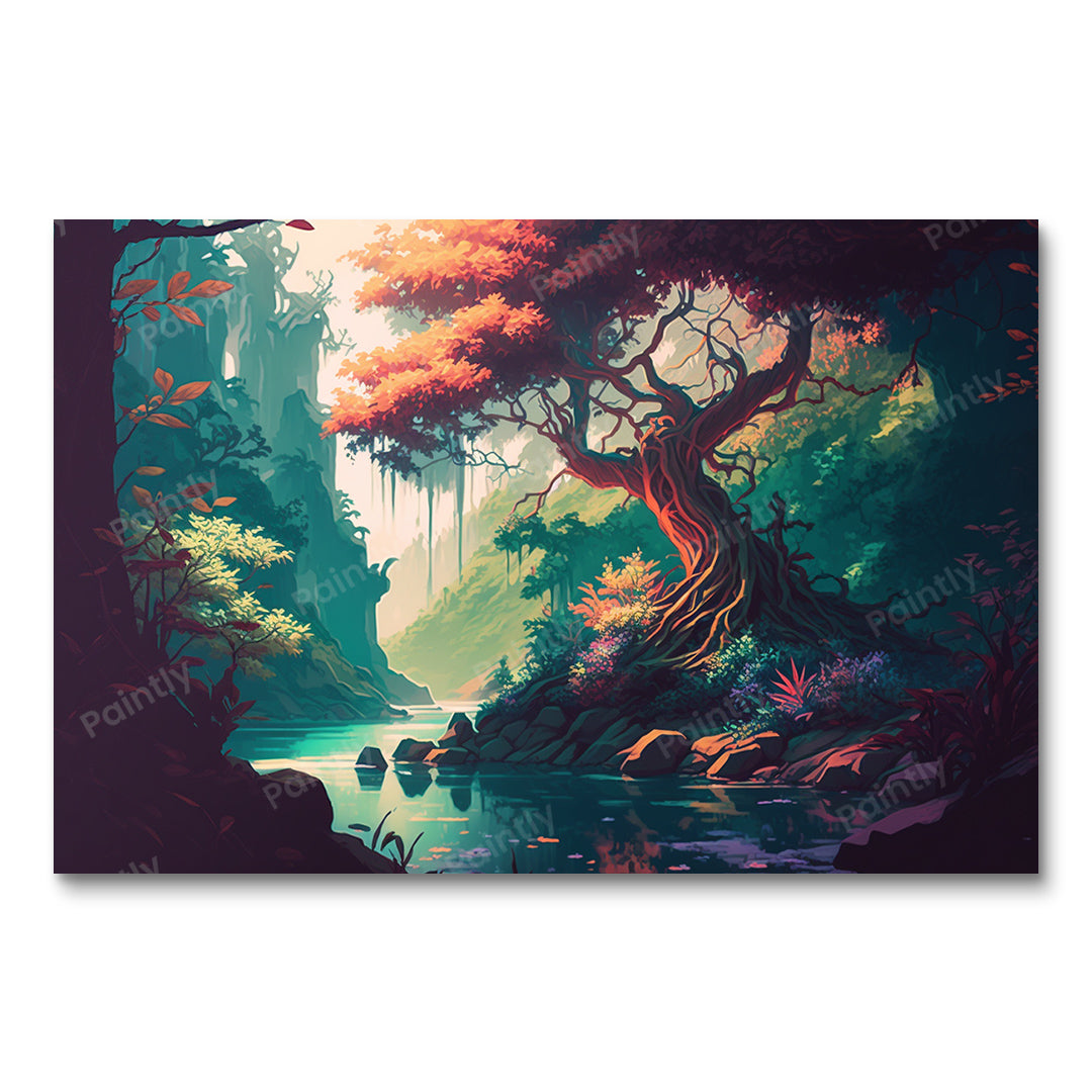 Serene Rainforest Streamscape (Paint by Numbers)