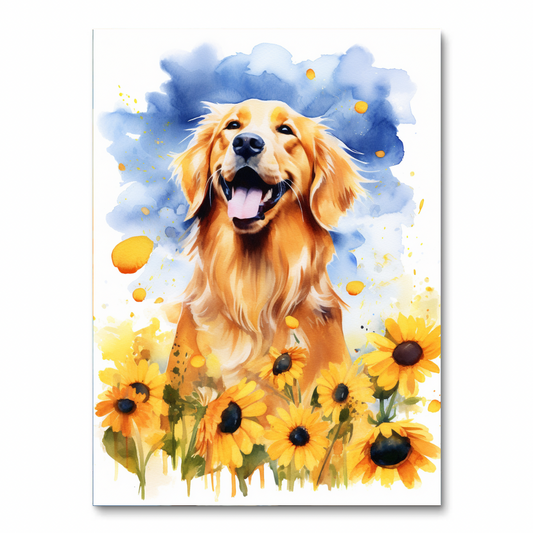 Golden Retriever Among Sunflowers (Wall Art)