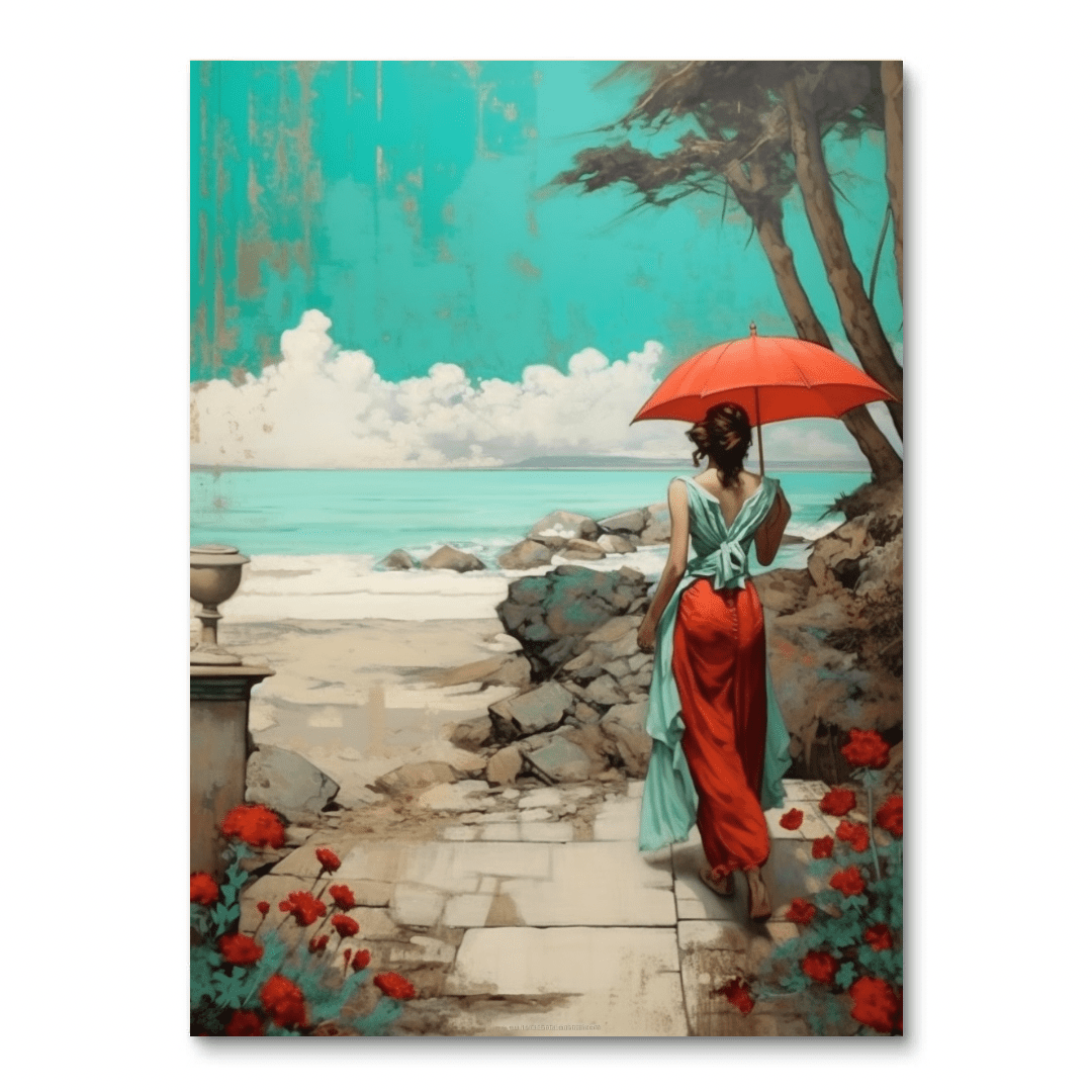 Frau geht zum Strand (Diamond Painting)