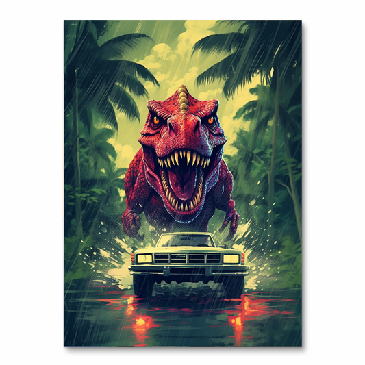 T-Rex Chasing Car (Wall Art)