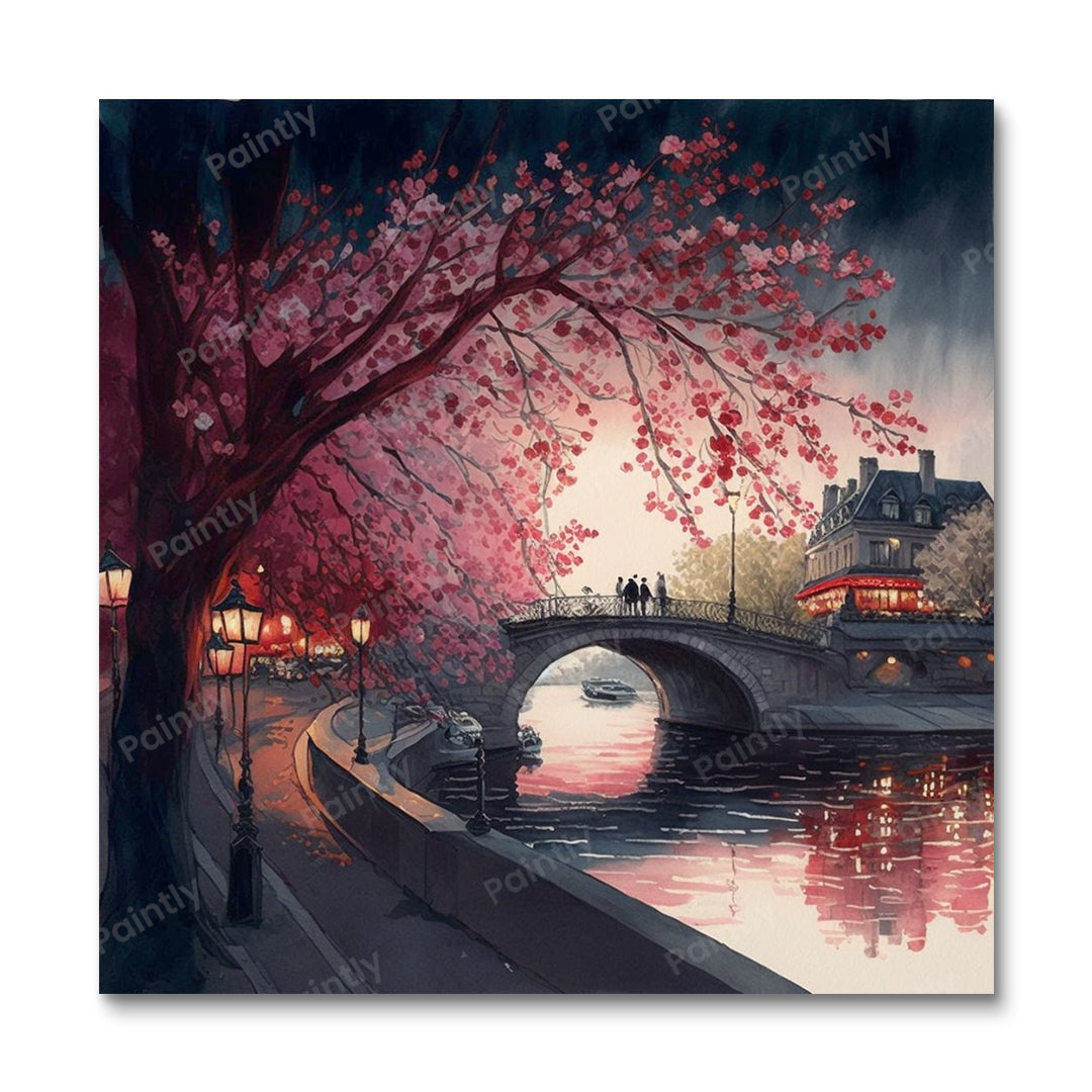 Cherry Blossom Over River I (Paint by Numbers)