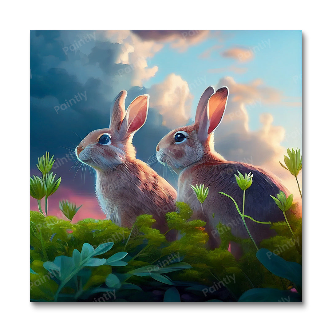 Rabbits in the Meadows II (Diamond Painting)