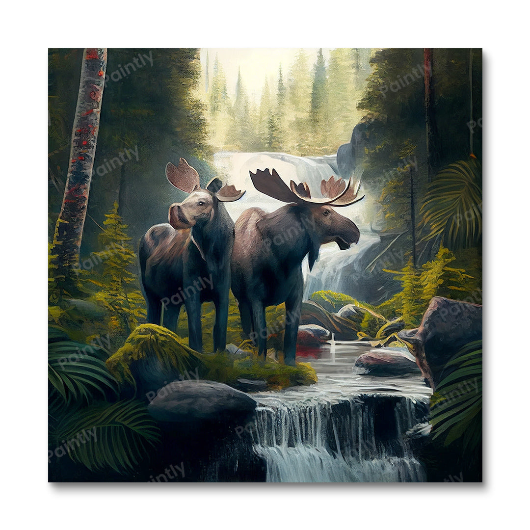 Moose by the Waterfall I (Diamond Painting)