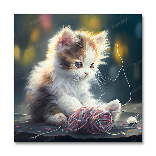 Kitten Playing with Wool by Sage Patel (Diamond Painting)