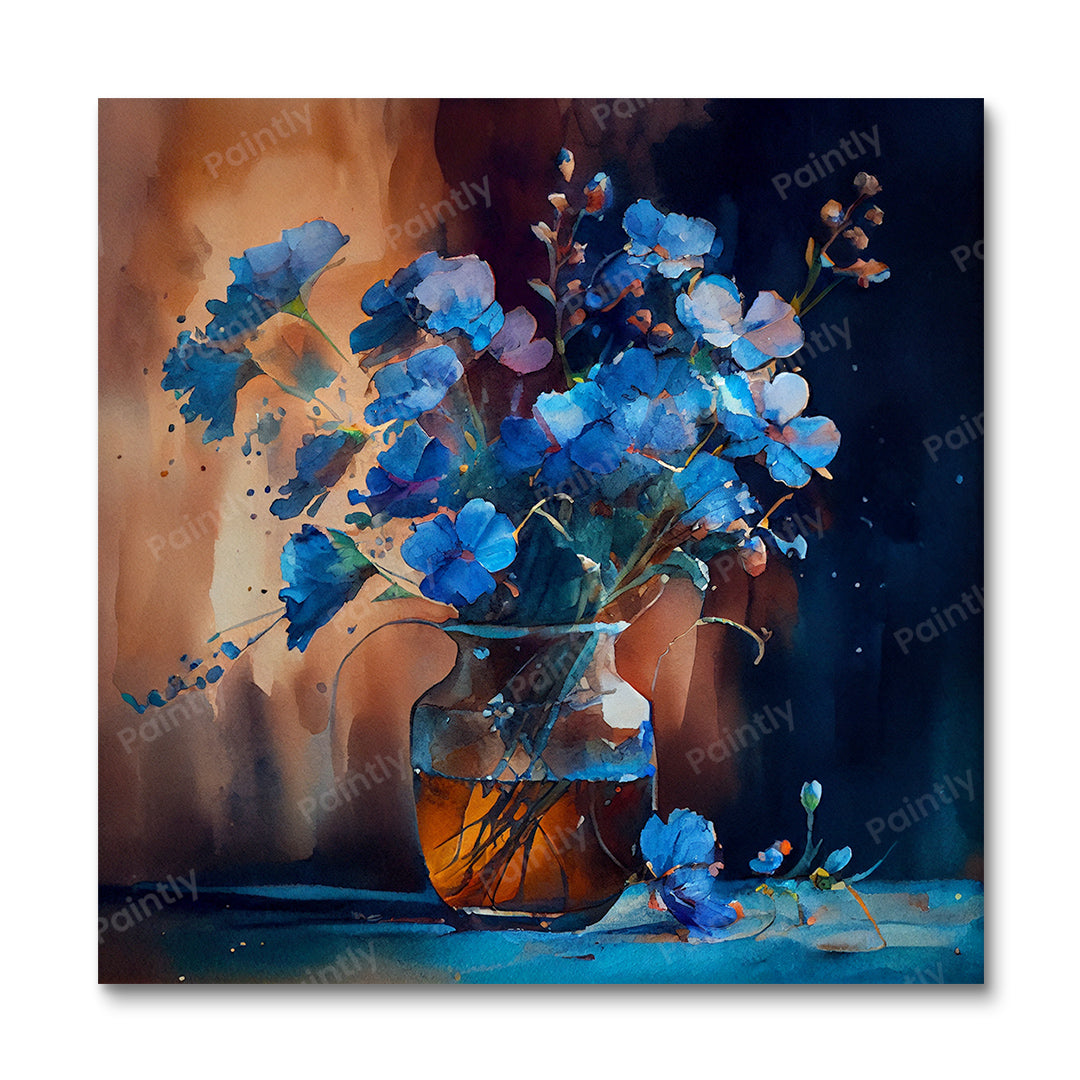 Blaue Blumen in Vase II (Wandkunst)