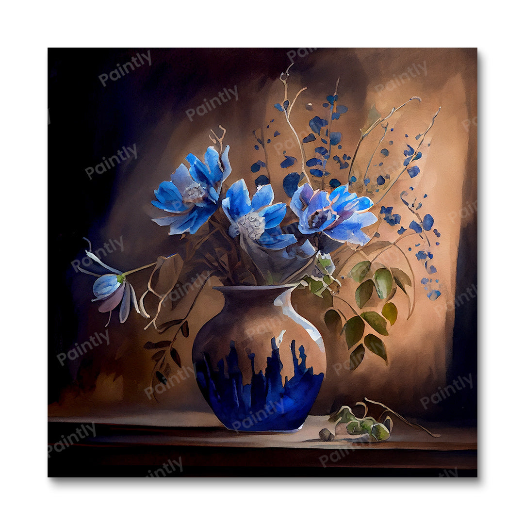 Blue Flowers in Vase III (Diamond Painting)