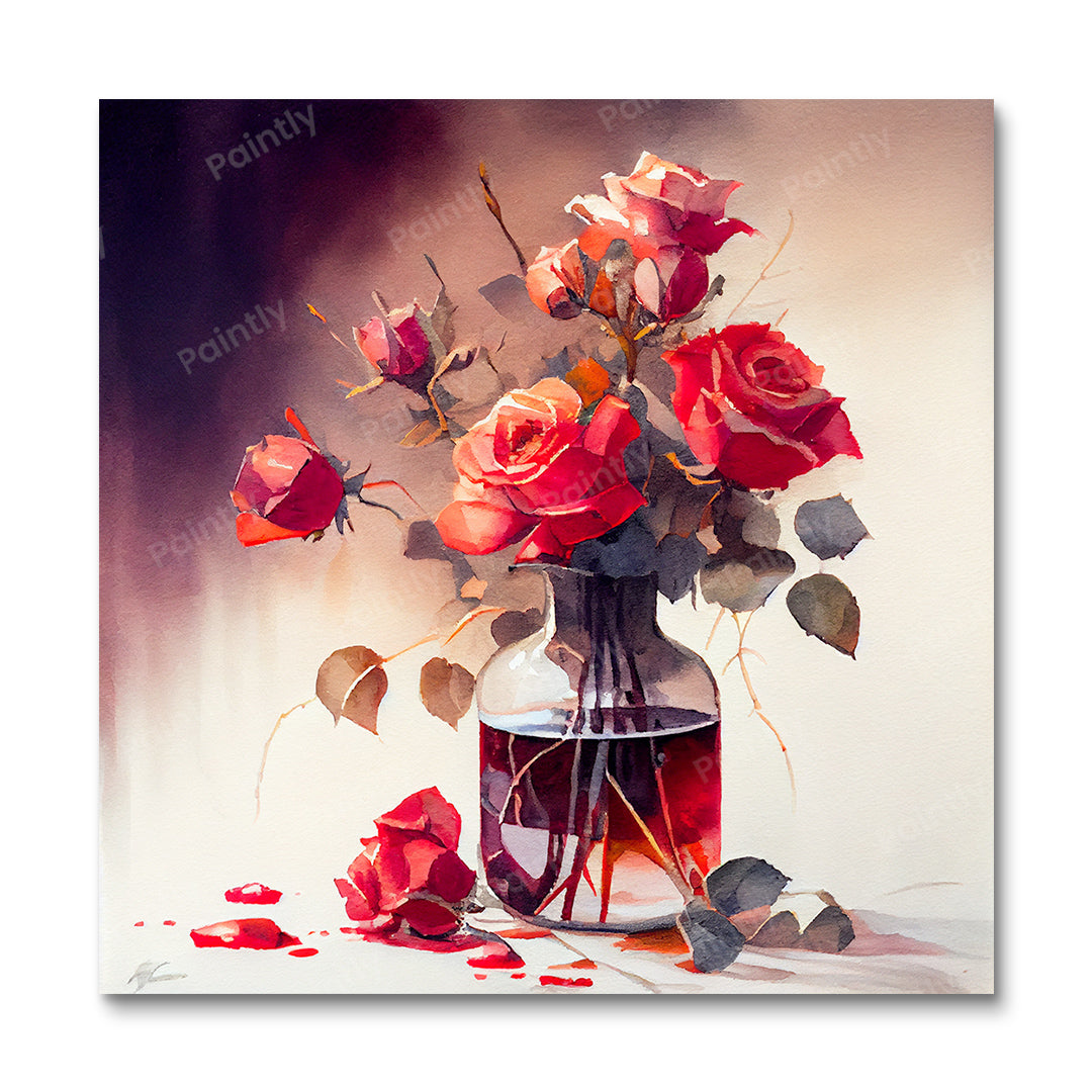 Røde roser i vase I (maling efter tal)