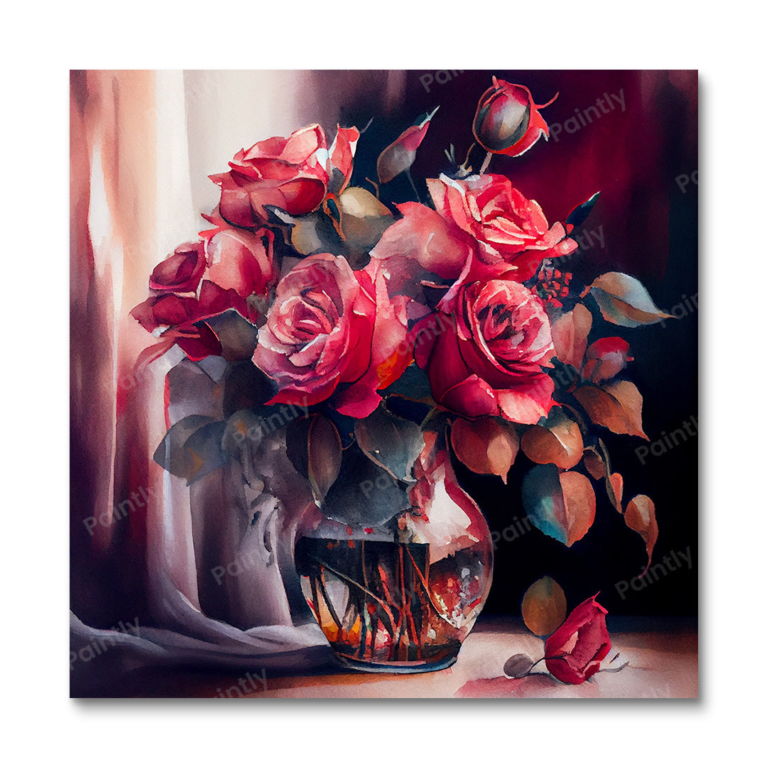 Red Roses in Vase II (Wall Art)