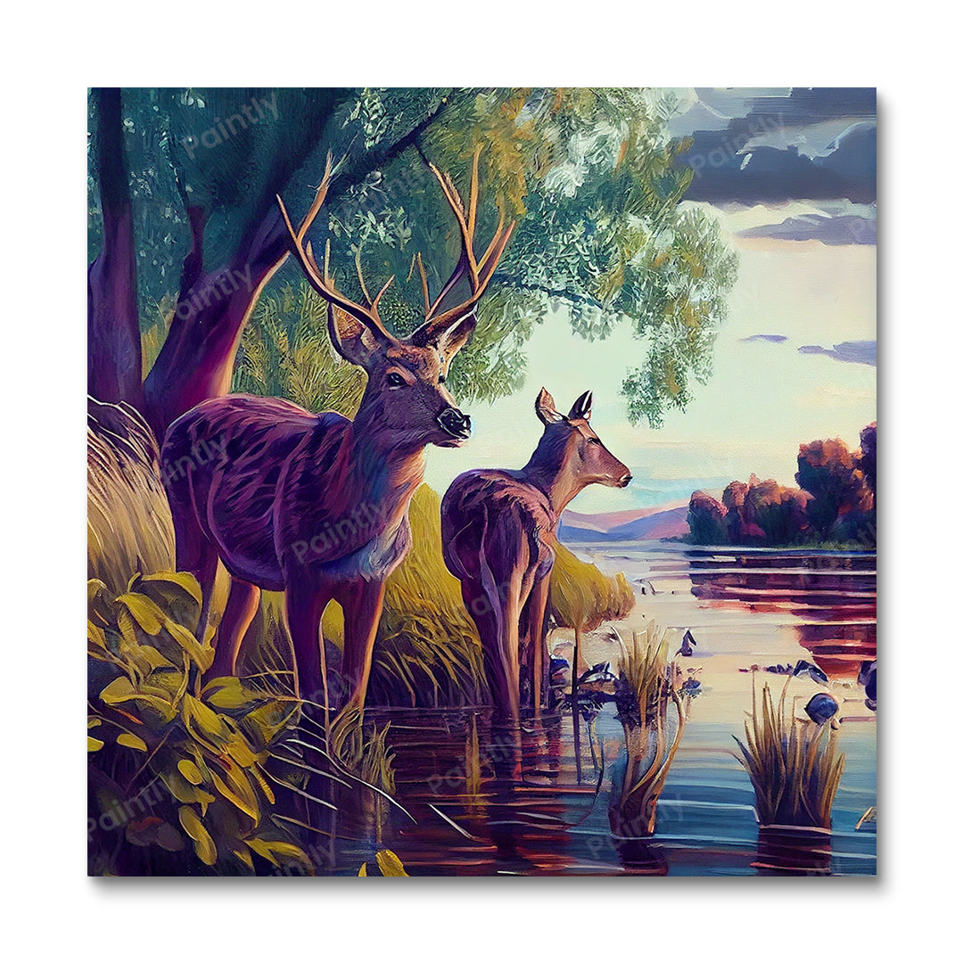 Deer by the River III (Paint by Numbers)