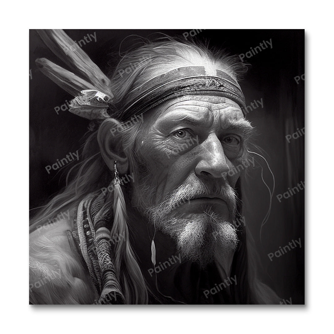 B&W Red Indian Leader (Diamond Painting)