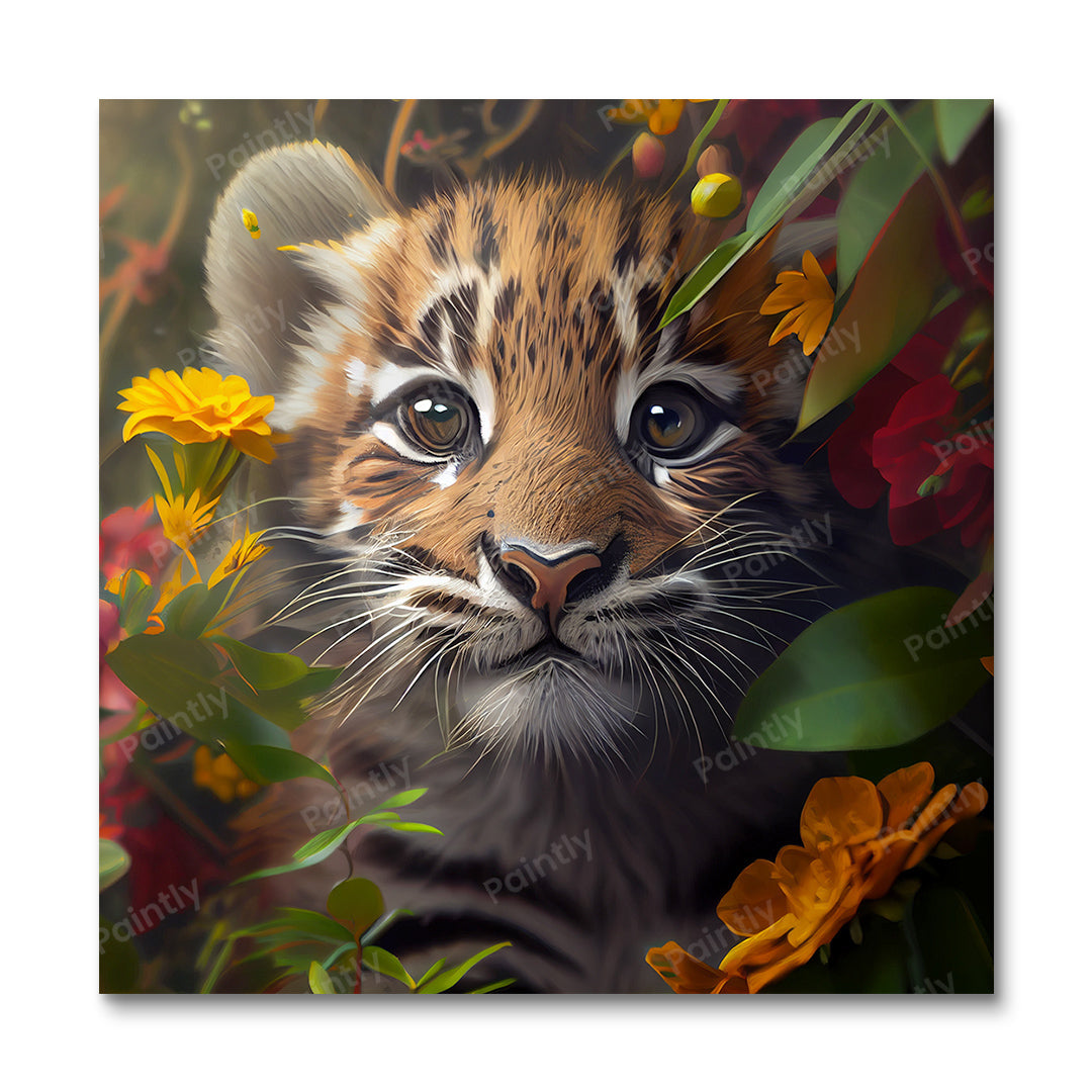 Floral Tiger Cub I by Kian (Diamond Painting)