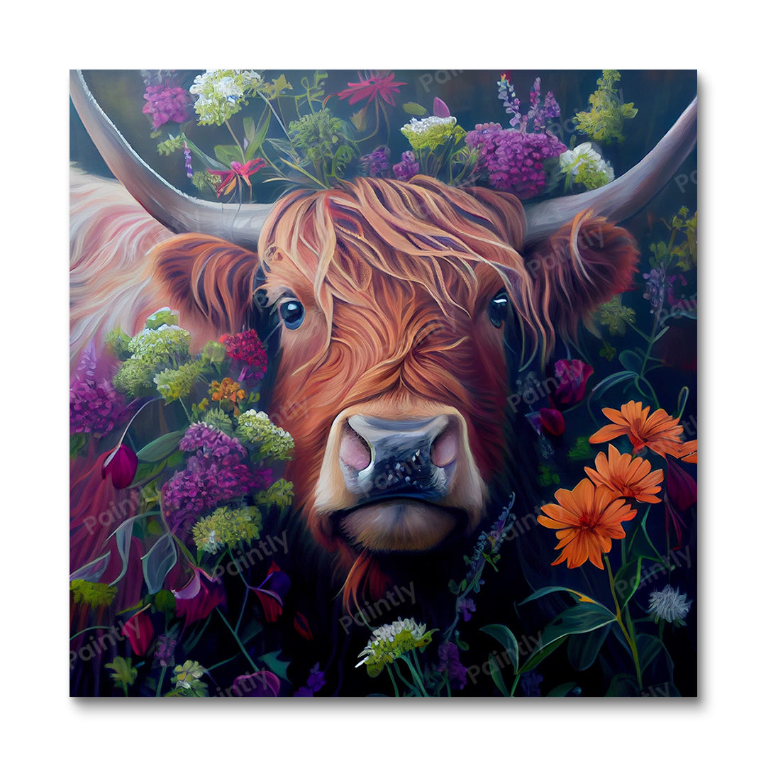 Floral Highland Cow I af Kian (Wall Art)