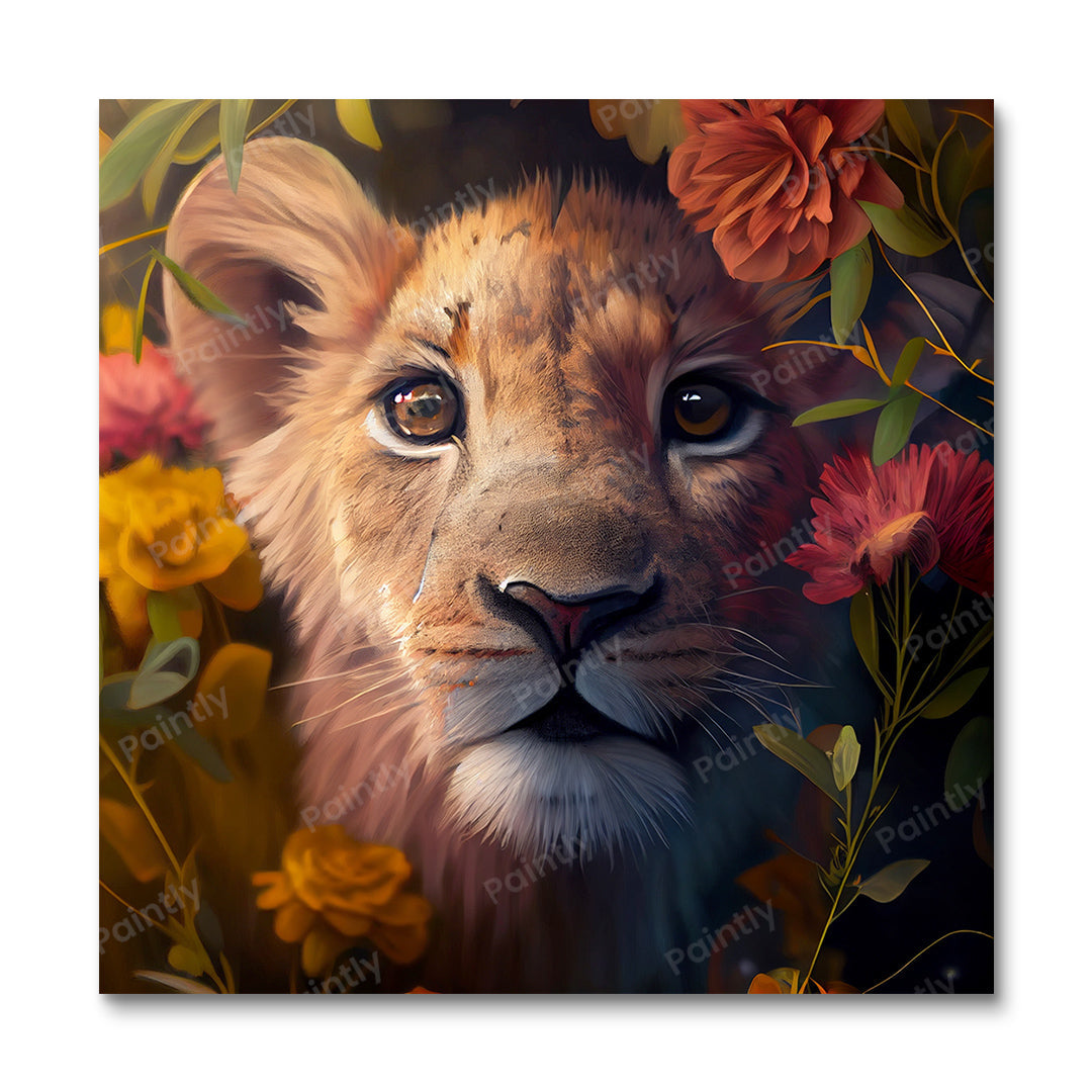 Floral Lion Cub I by Kian (Diamond Painting)