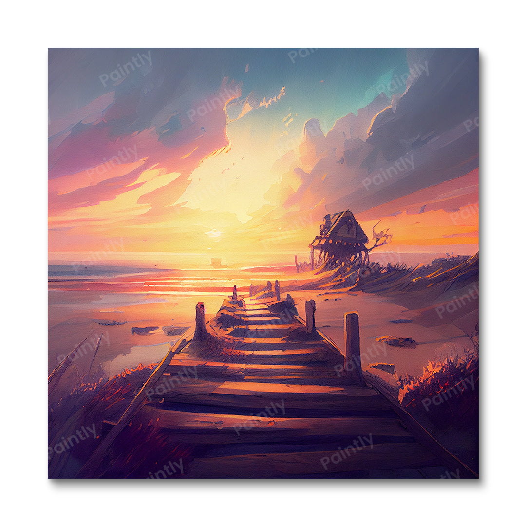 Dramatic Beach Boardwalk I (Diamond Painting)