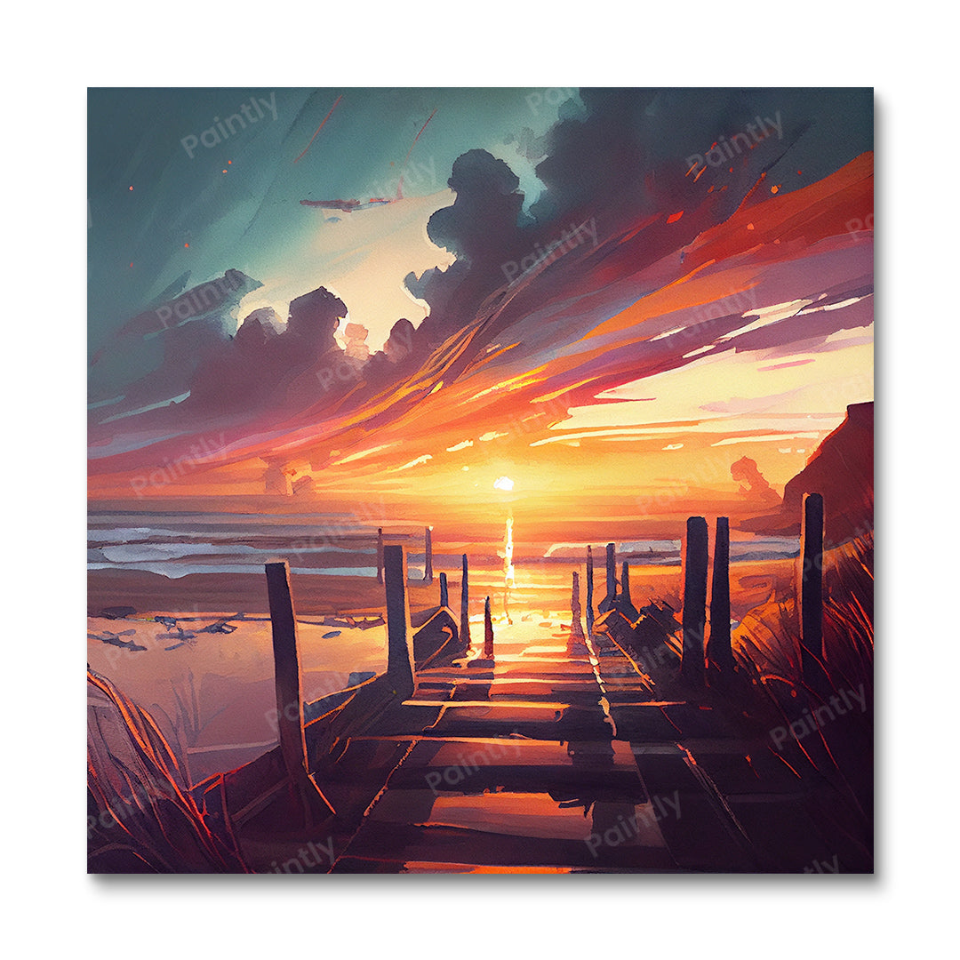 Dramatic Beach Boardwalk II (Diamond Painting)