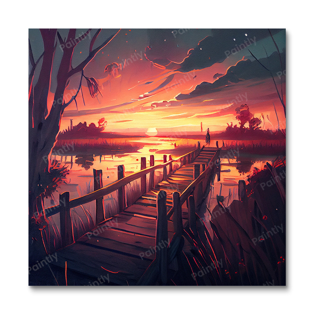 Dramatic Lake Boardwalk I (Diamond Painting)