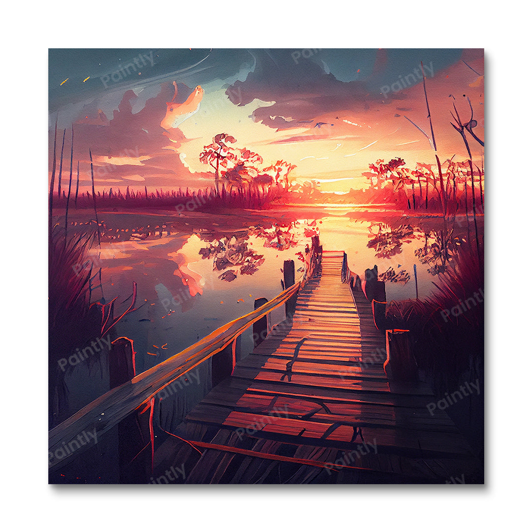 Dramatic Lake Boardwalk III (Paint by Numbers)