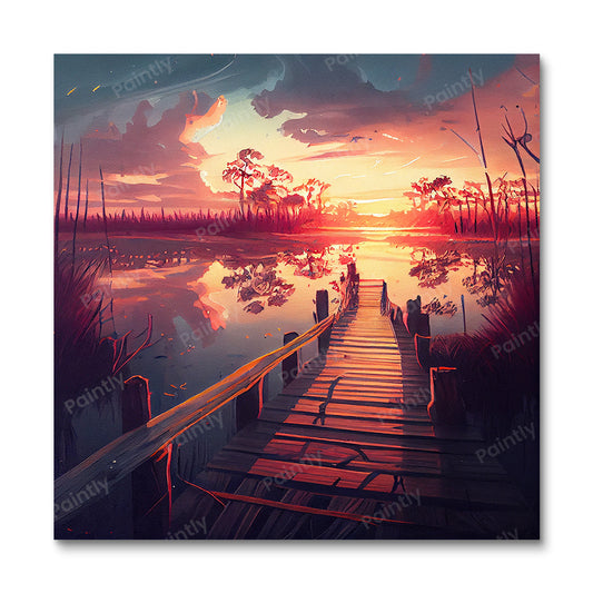 Dramatic Lake Boardwalk III (Diamond Painting)