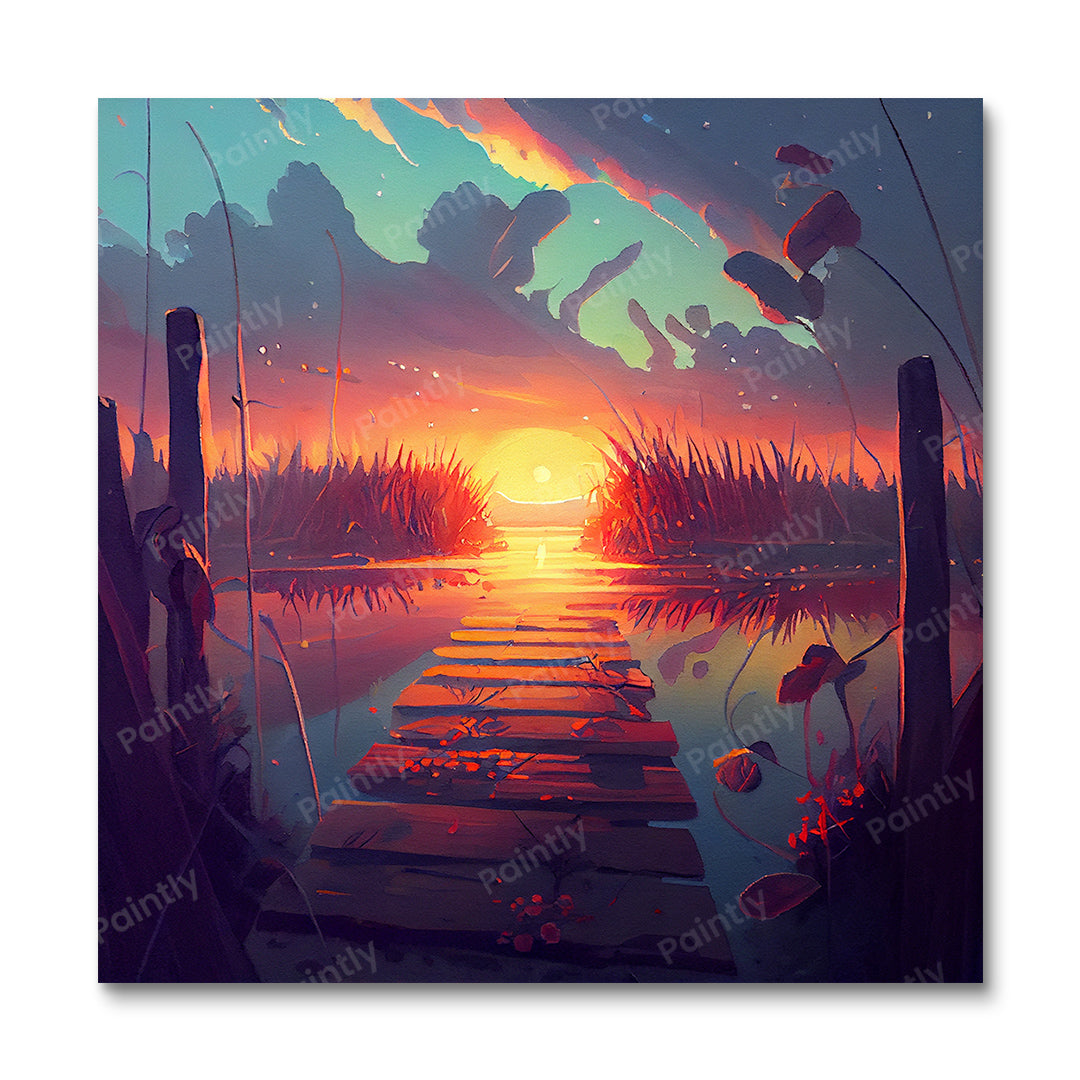 Dramatic Lake Boardwalk IV (Diamond Painting)