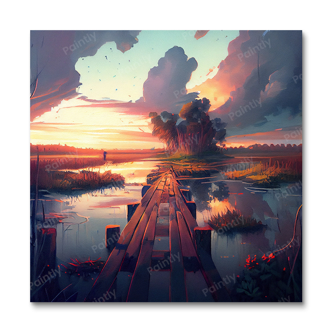 Dramatic Lake Boardwalk V (Diamond Painting)