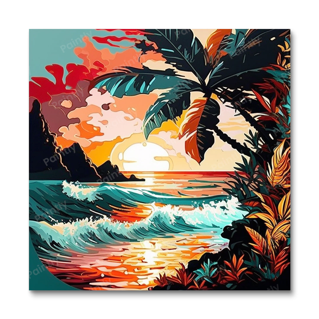 Tropical Sunset Beach (Paint by Numbers)