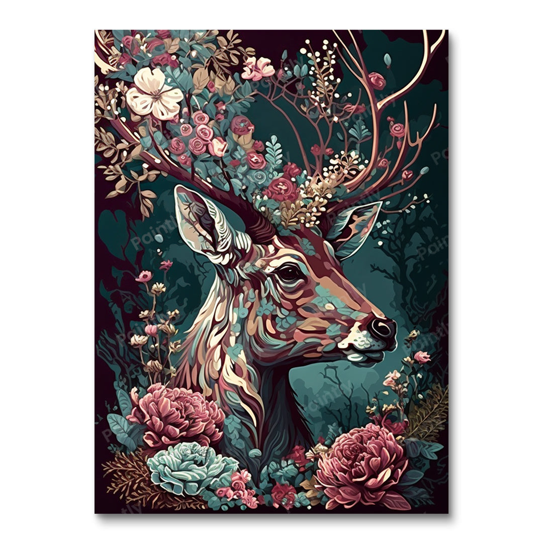 Floral Deer II (diamantmaleri)