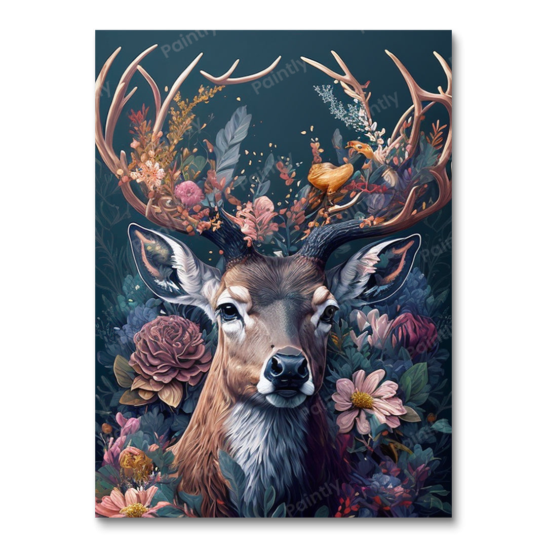 Floral Deer IV (diamantmaleri)