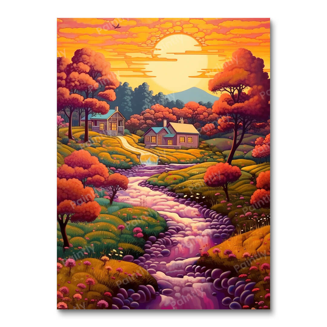 Cabins by the Stream (Diamond Painting)