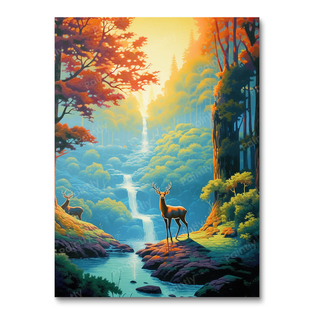 Deer by the Falls II (Diamond Painting)