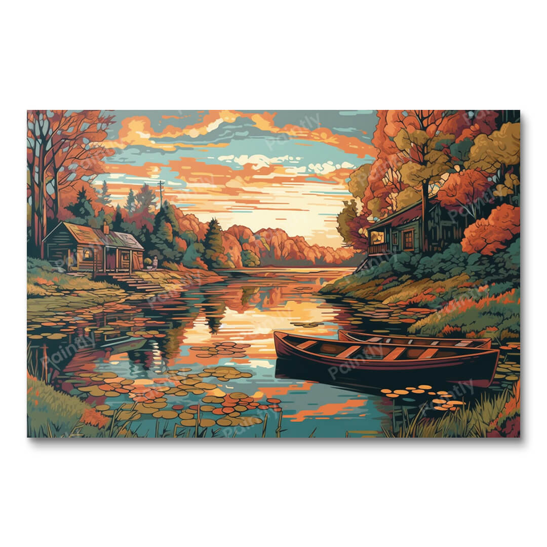 Boat on Serene Lake (Diamond Painting)