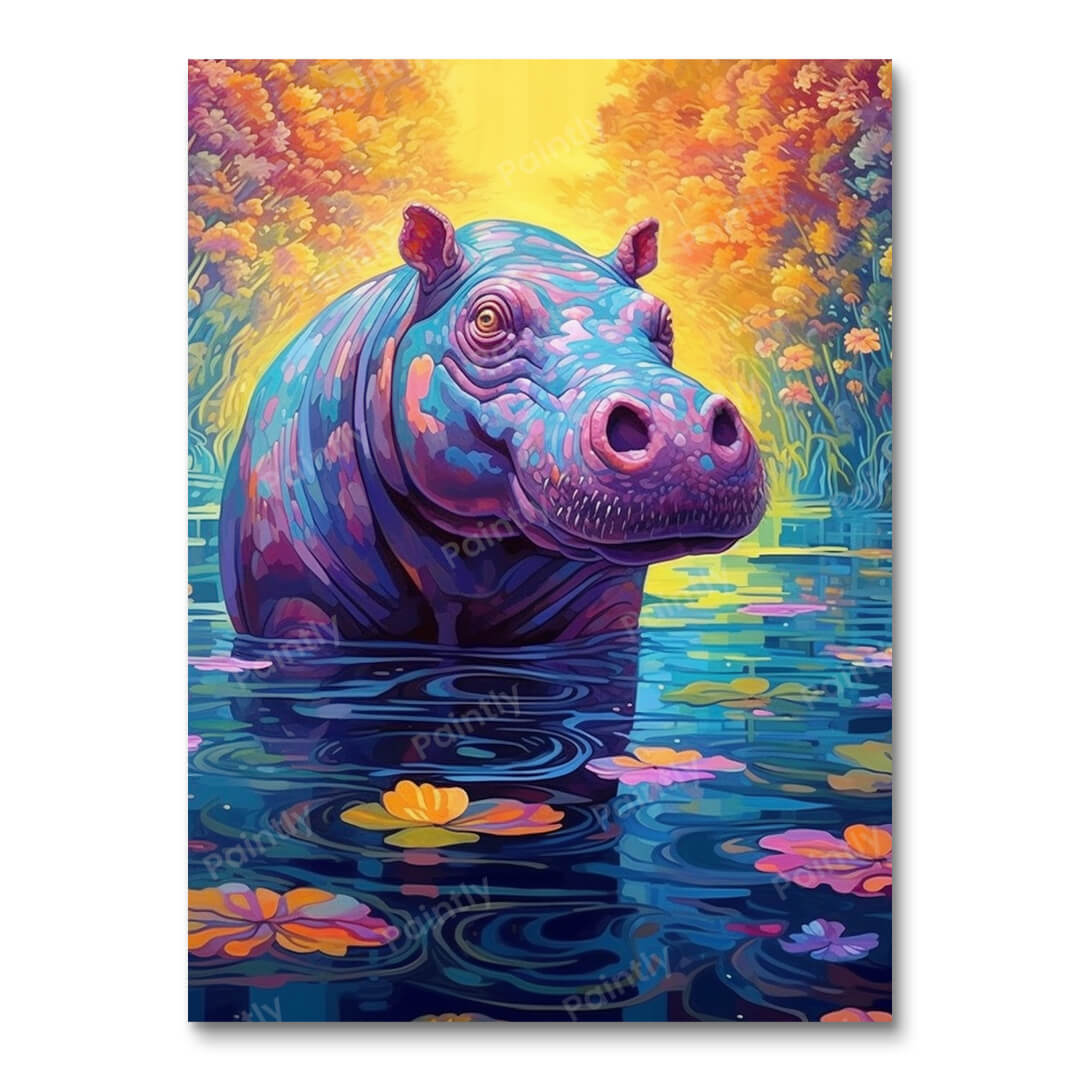 Psykedelisk Hippo I (diamantmaleri)